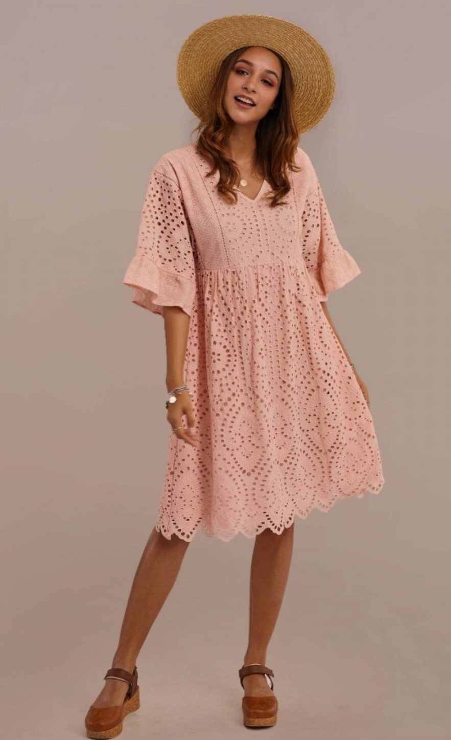 Petallush Pink Short Sleeve Eyelet Dress Women’s Size 2XL Modest Peasant Style
