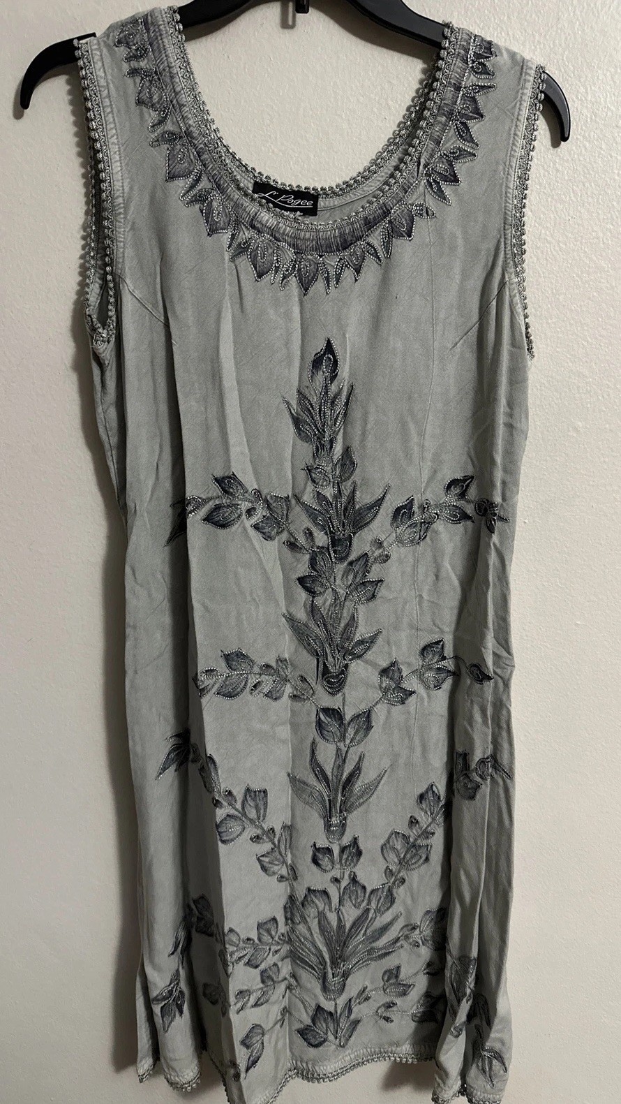 L’Pogee Embroidered Hippie/Dress Gray Small/Med Vintage Boho Indie