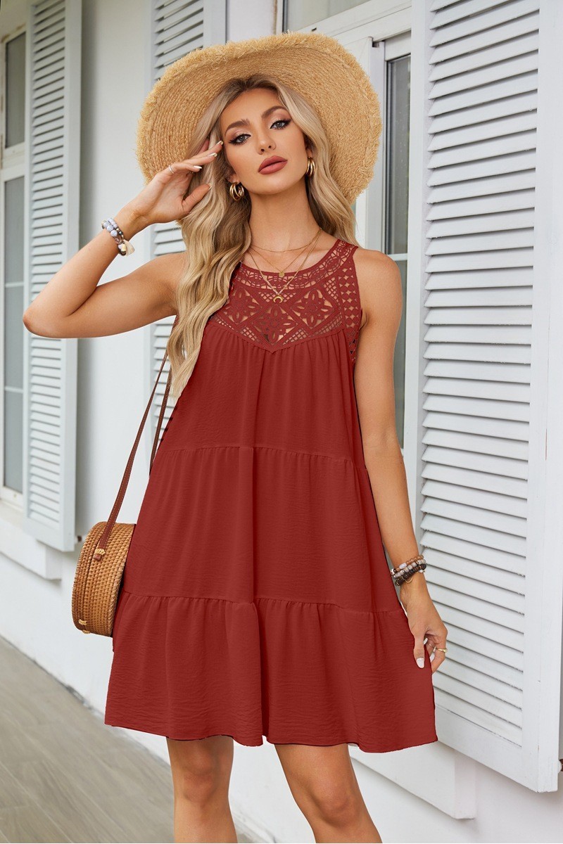 Halter Neck A line DRESS Sleeveless Lacr Crochet SUNMER BEACH SUNDRESS S-XXL