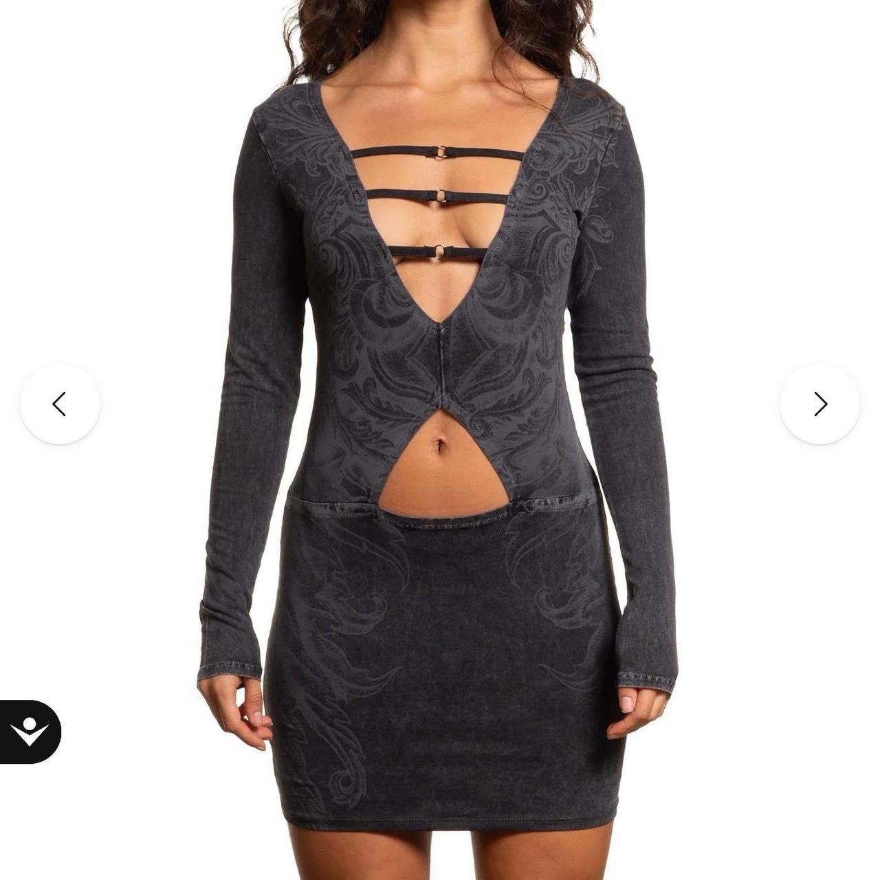 NWOT Affliction Clothing Scale LS Mineral Black Strappy V Front Mini Dress Sz XL