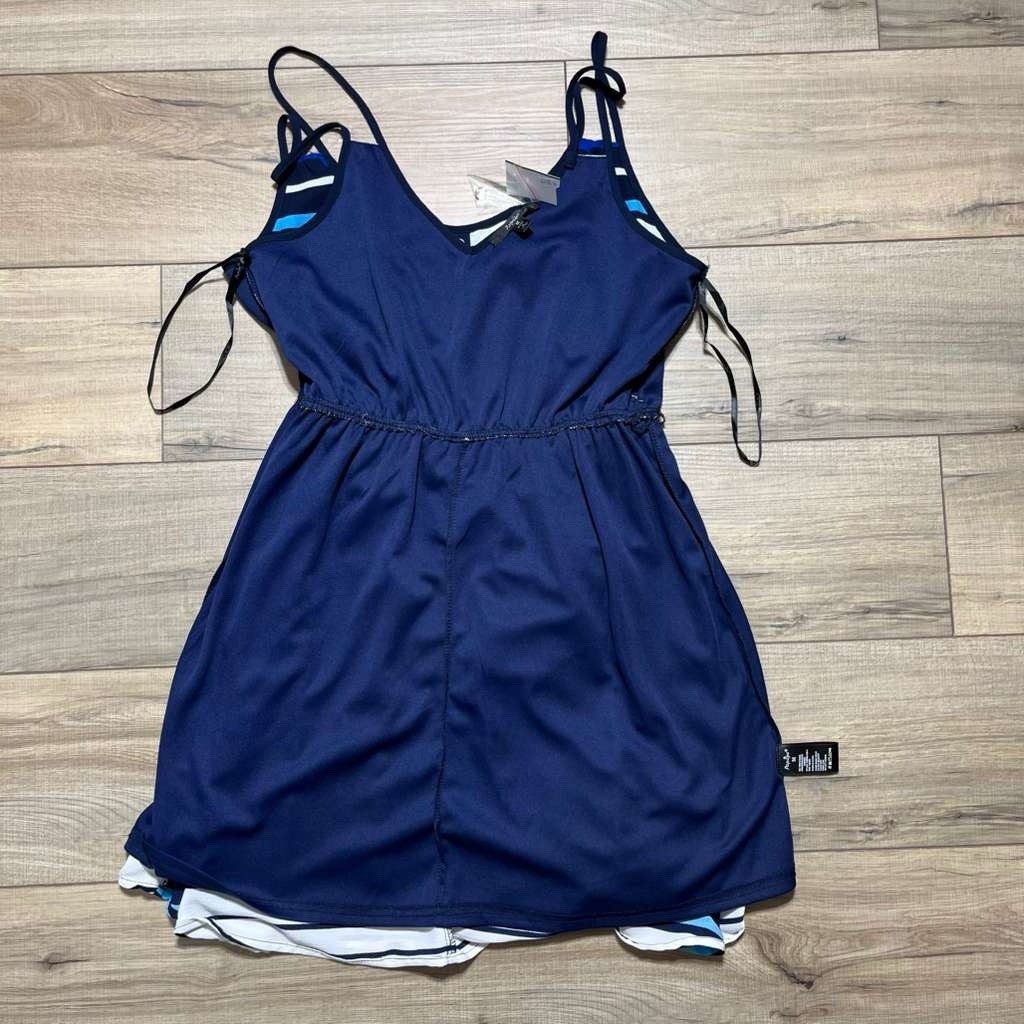 Papaya Womens Double Strap Lined Belted Mini Dress Size Medium White Blue