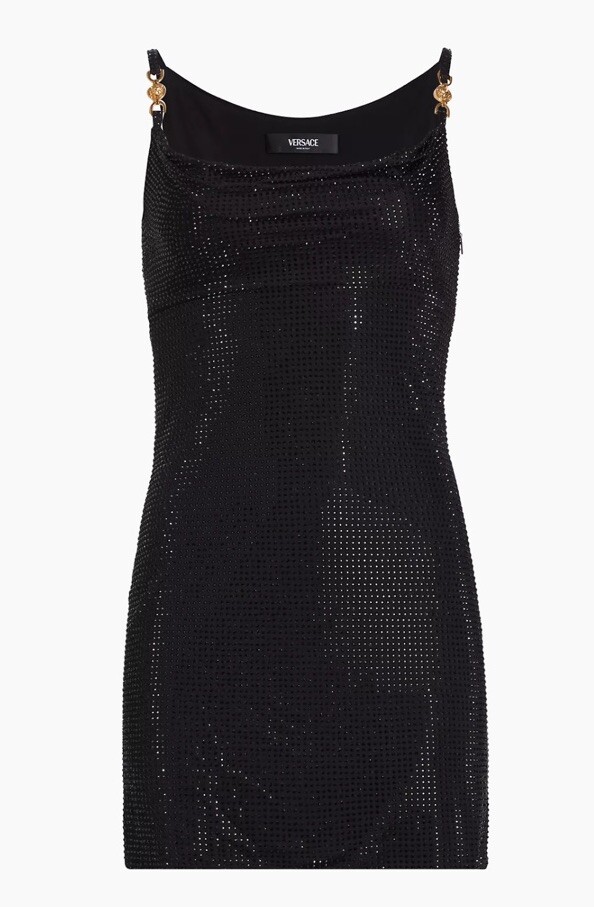 Black Versace Rhinestone Sleeveless Crystal-Embellished Min Dress Medusa Nwt 40