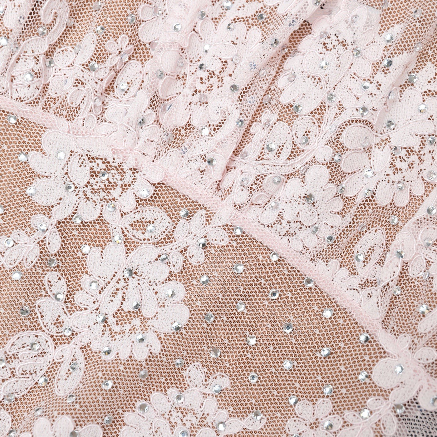 Self portrait PINK RHINESTONE LACE MIDI DRESS
