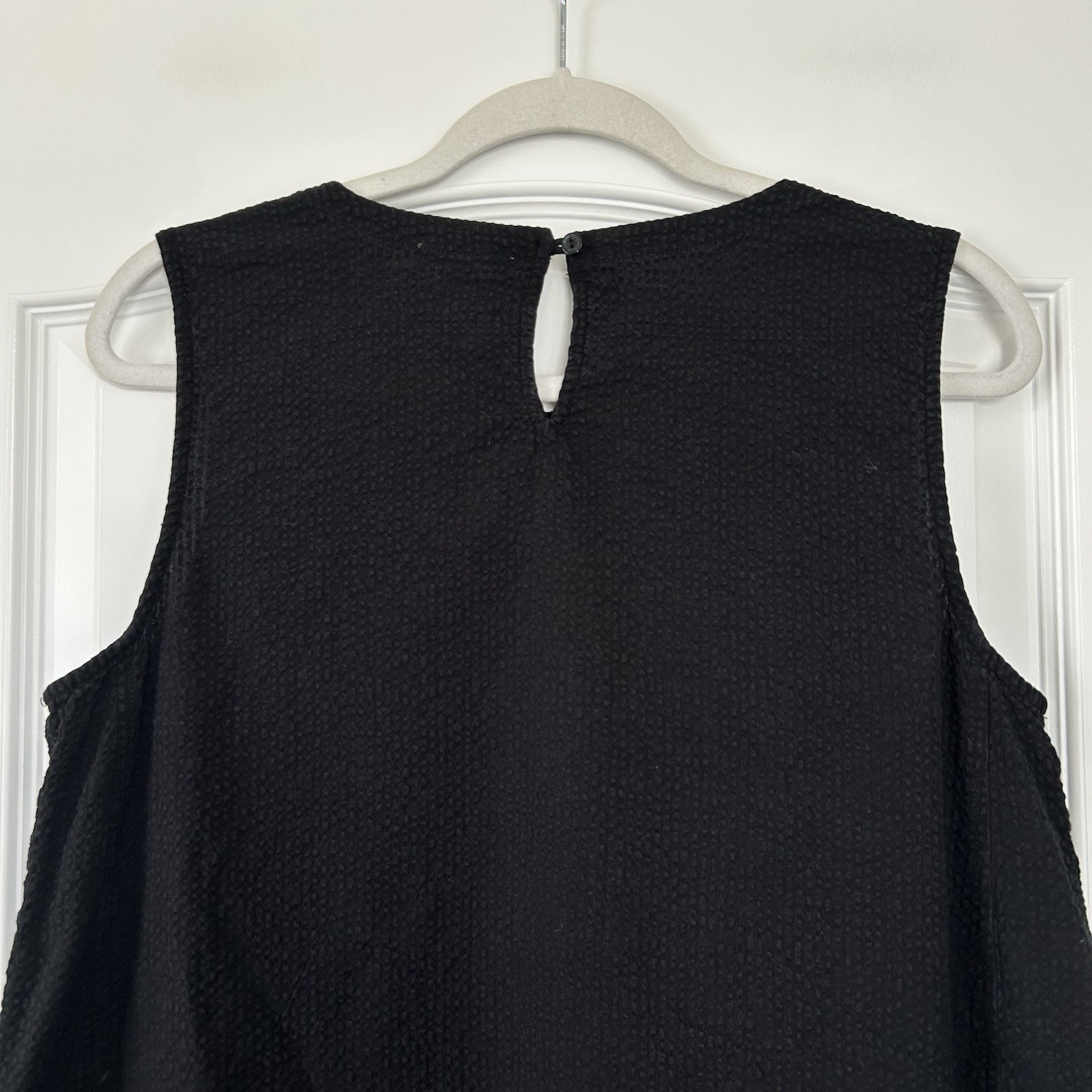 Eileen Fisher Black Textured Sleeveless Shift Dress Size M Minimalist Lagenlook