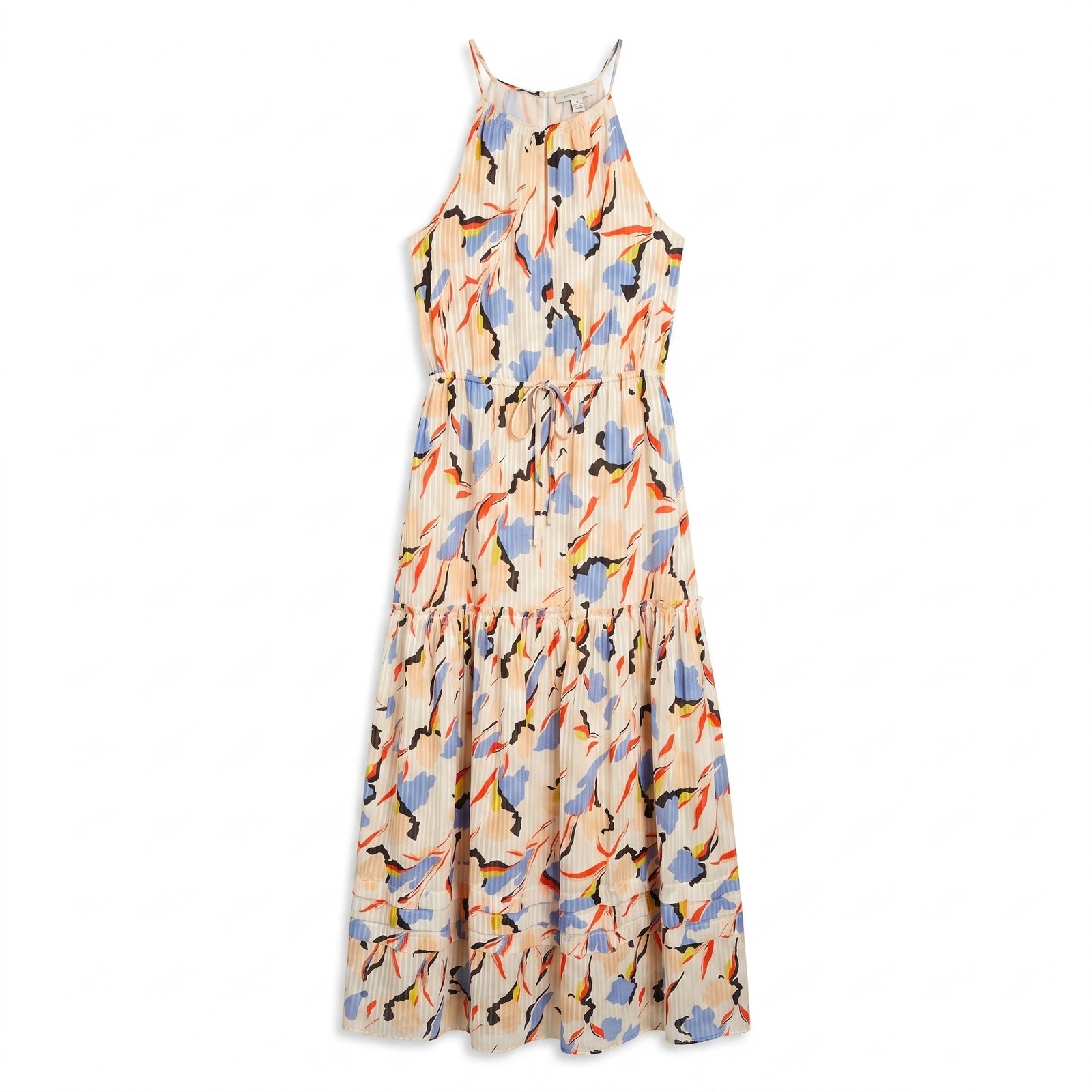 Joie 60% Cotton 40% Silk Abstract Print Tiered Halter Maxi Dress | Dry Clean