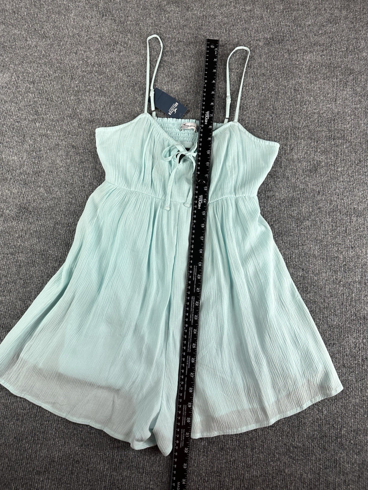 Hollister Womens M Turquoise Viscose Mini Romper Tie Front Smocked Coquette NWT