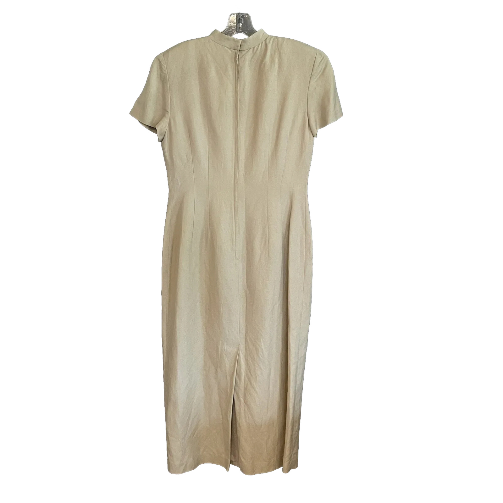 Donna Morgan Size 8 Sheath Dress Cream Embroidered Mandarin Collar Short Sleeves