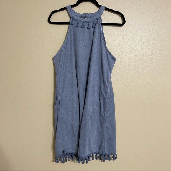 ANDREE By Unit Suede Pom Pom Blue Dress NWT size large