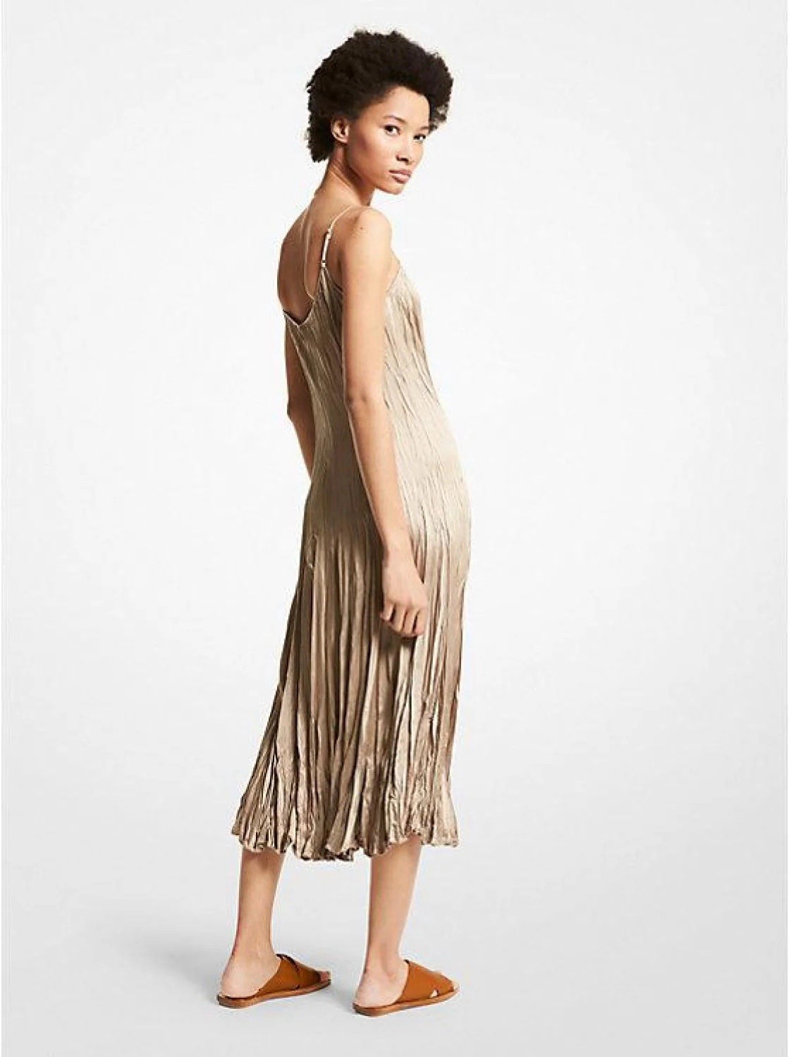 MICHAEL KORS COLLECTION Womens Size 4 Crushed Satin Charmeuse Slip Dress in Sand