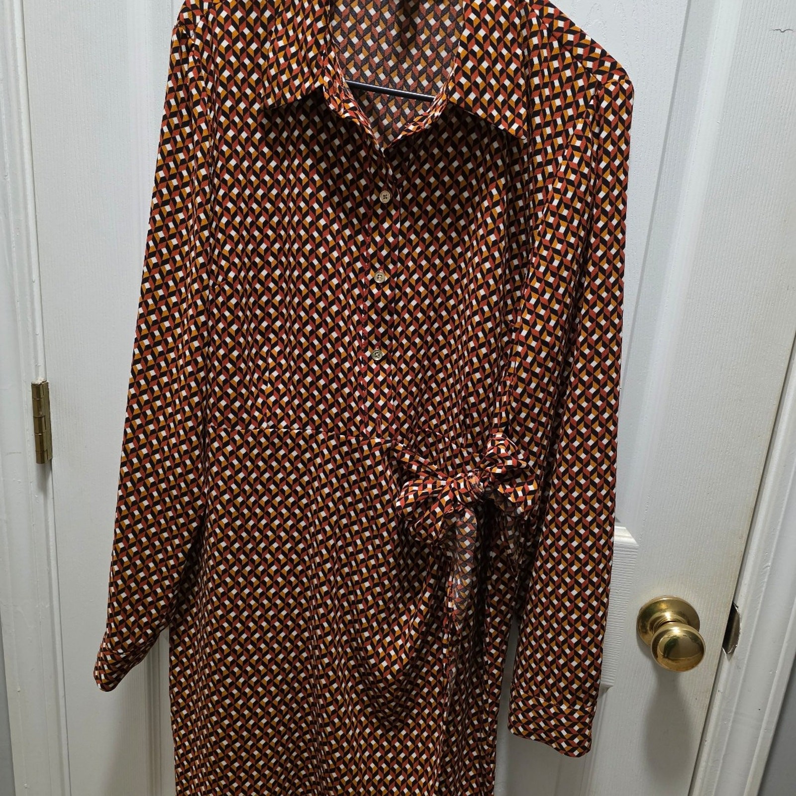 ​MICHAEL Michael Kors Geo Print Faux Wrap Shirt Dress Orange Brown XL