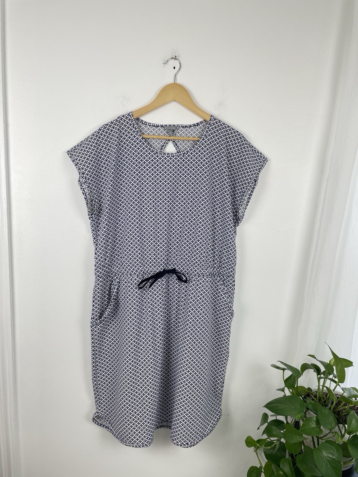 Talbots XLP Navy White Floral Drawstring Shift Dress Women’s XL Petite