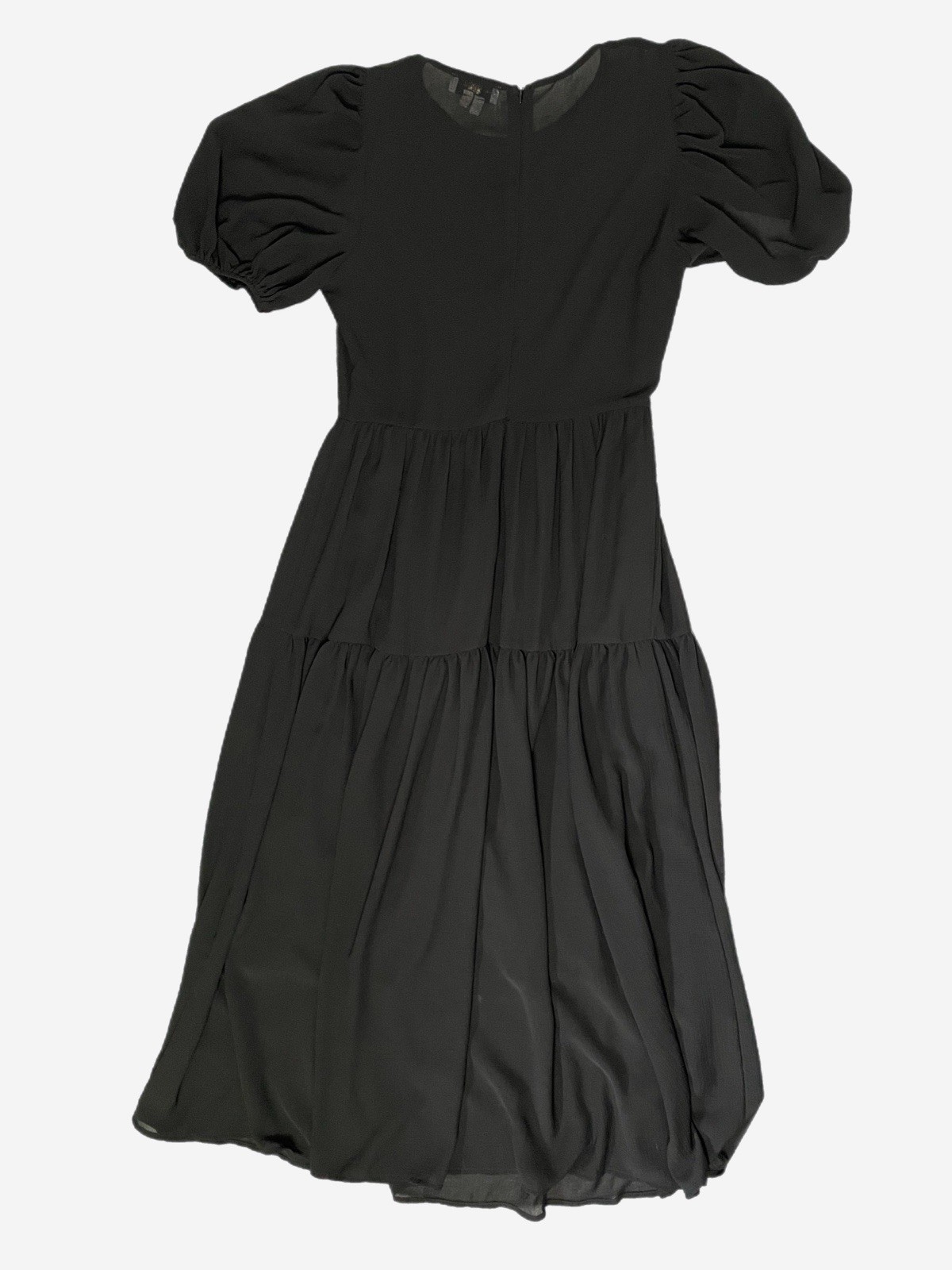 Never Fully Dressed Black Abigail midi dress puff sleeve sheer tiered textured 4