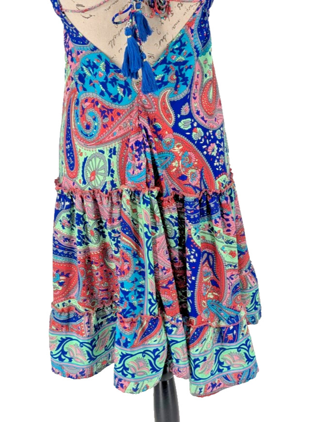 ZURY Halter Dress Silk Viscose 34″ Under the Bust Jewel Tones Tiered Excellent