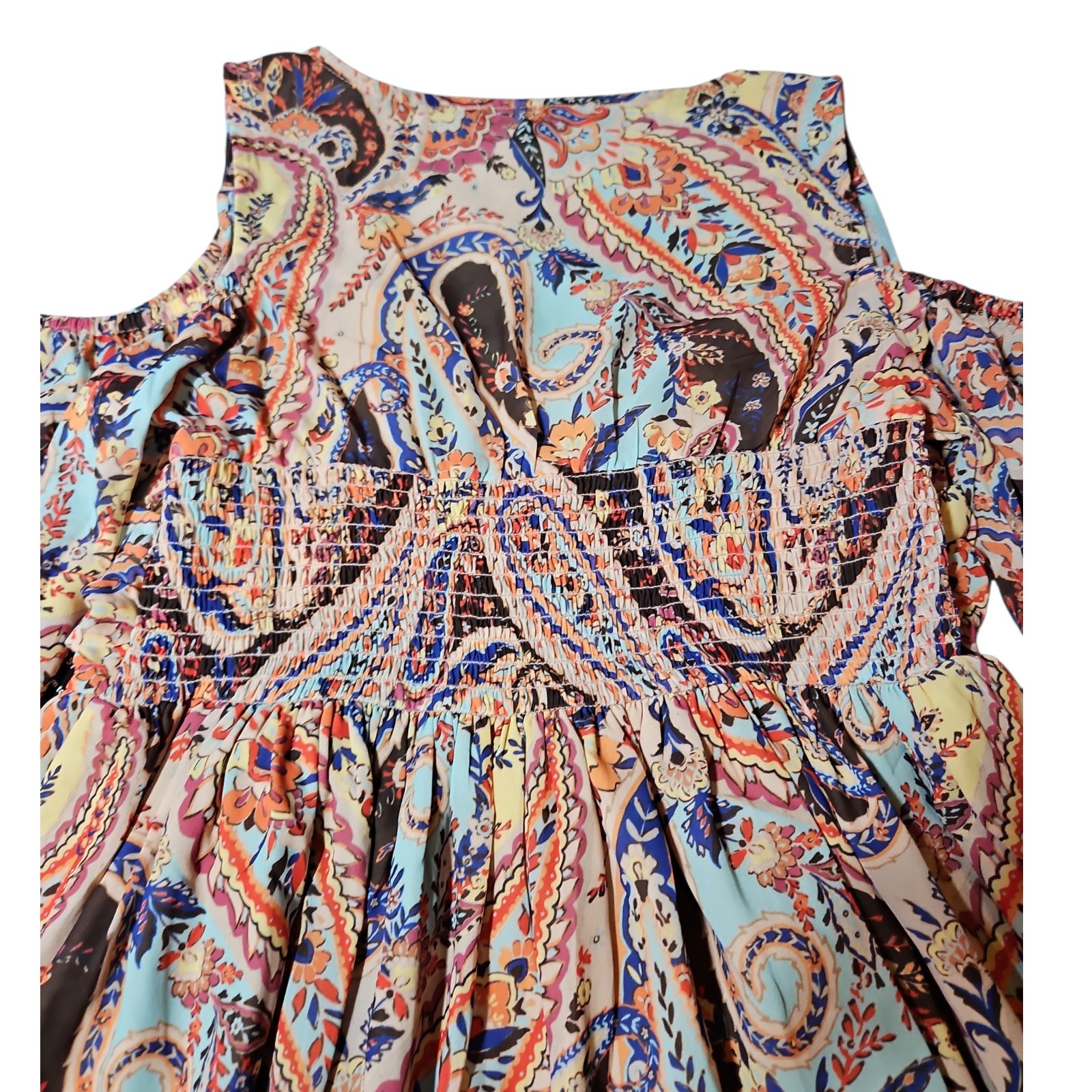 Boston Proper Paisley Cold Shoulder Boho Mini Dress Women’s Size Small