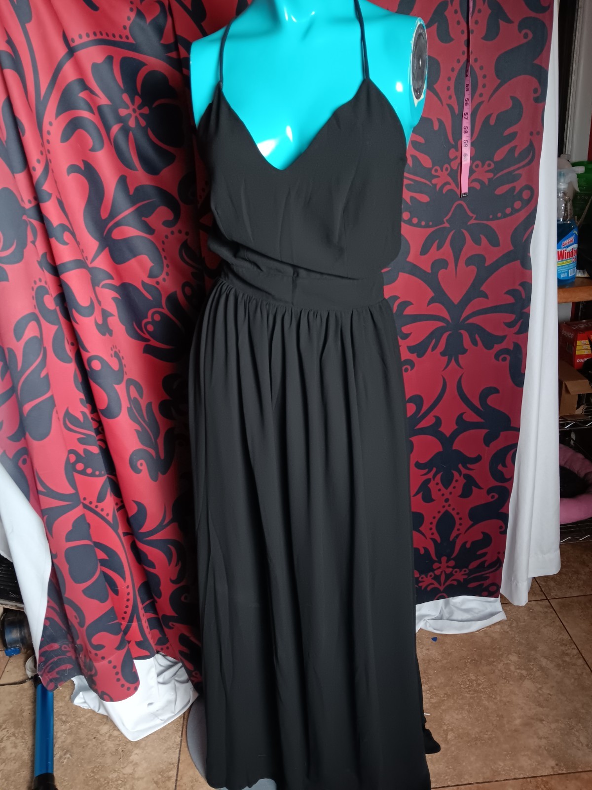 Sm Black Maxi Dress Tank Halter Long Y2k 90s Gothic Grunge Boho Whimsigoth Twee