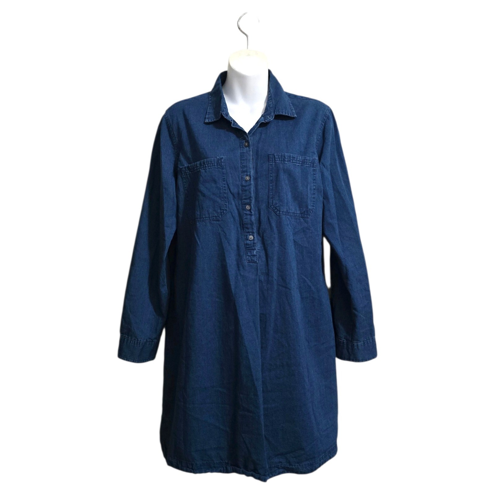 Old Navy Long Sleeve Chambray Shirt Dress In Dark Wash Blue Sz L