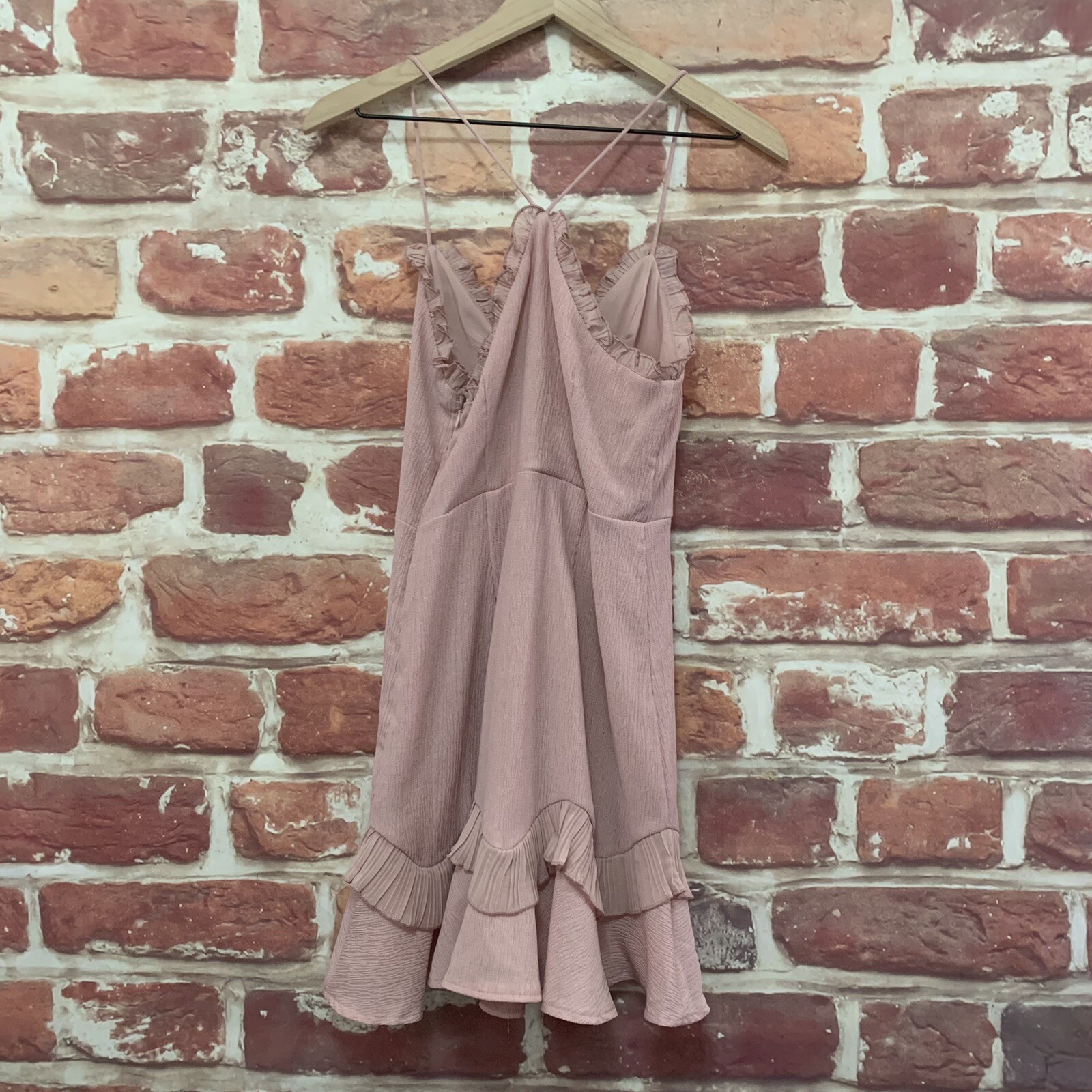 Selfie Leslie Dress Womens Small Blush Pink Crepe Ruffle Sleeveless Zip Up