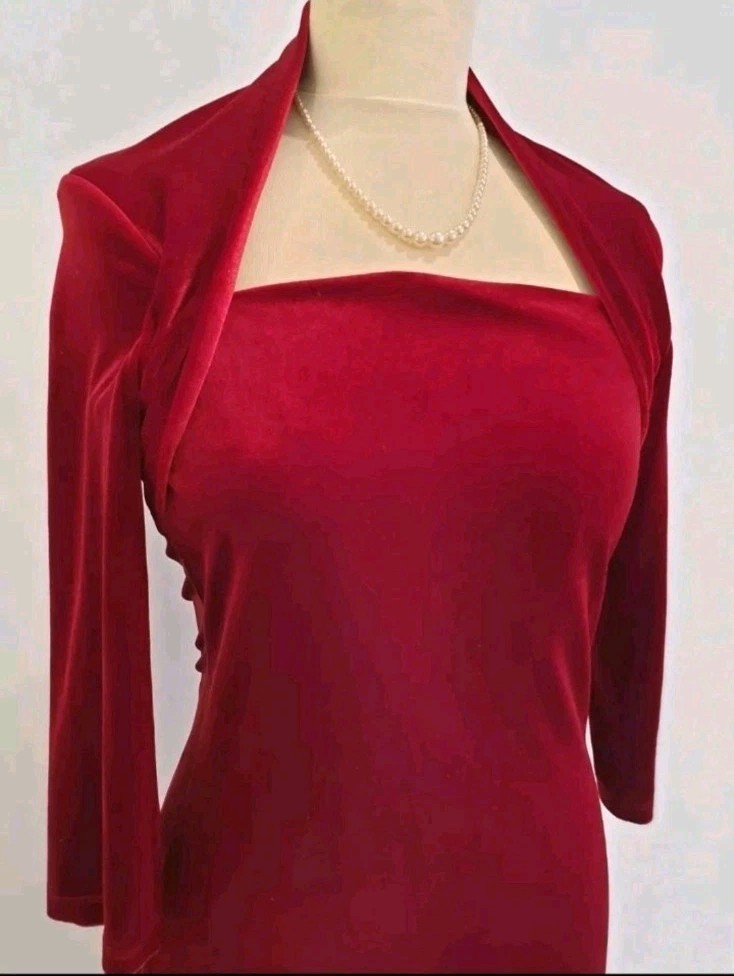 Marks and Spencer Vintage 1940s 1950s Style Red Velvet Dress Size 10 Wedding