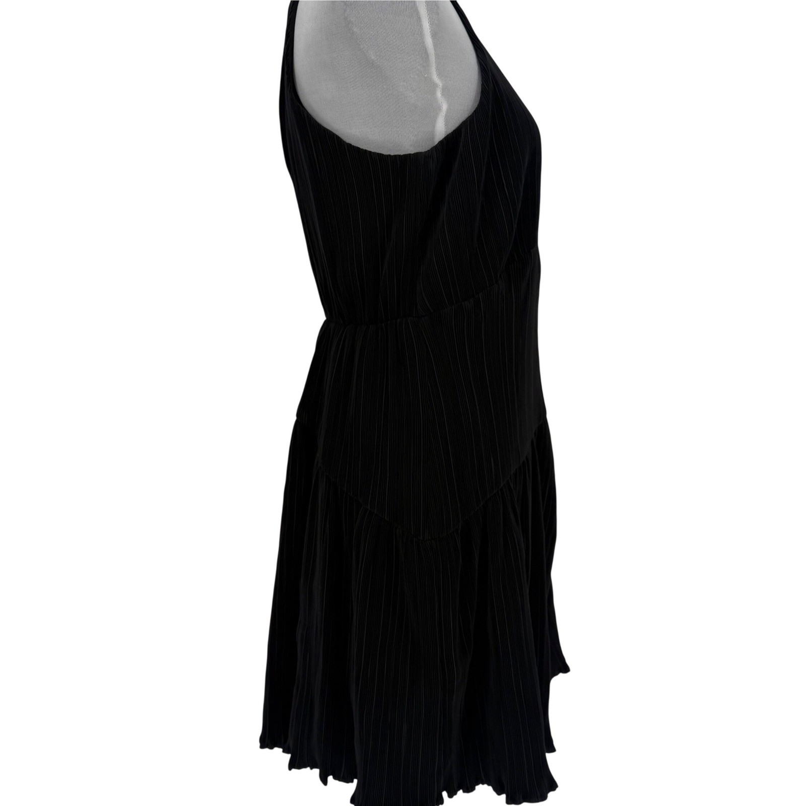 CIEBON Black Pleated Bias Cut Ruffle Mini Dress Size S NWT