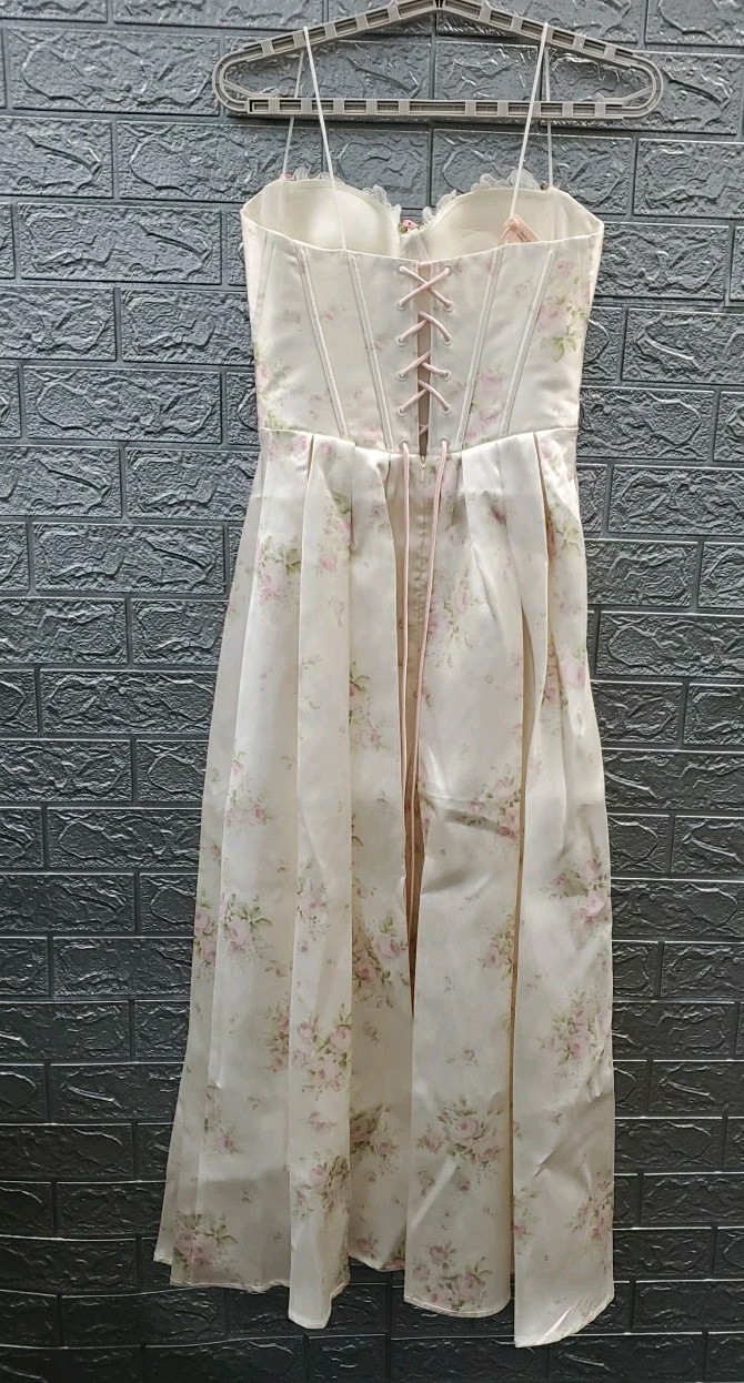New Lace Made Love Flower Notes Corset Dress Cream/Pink Size Small