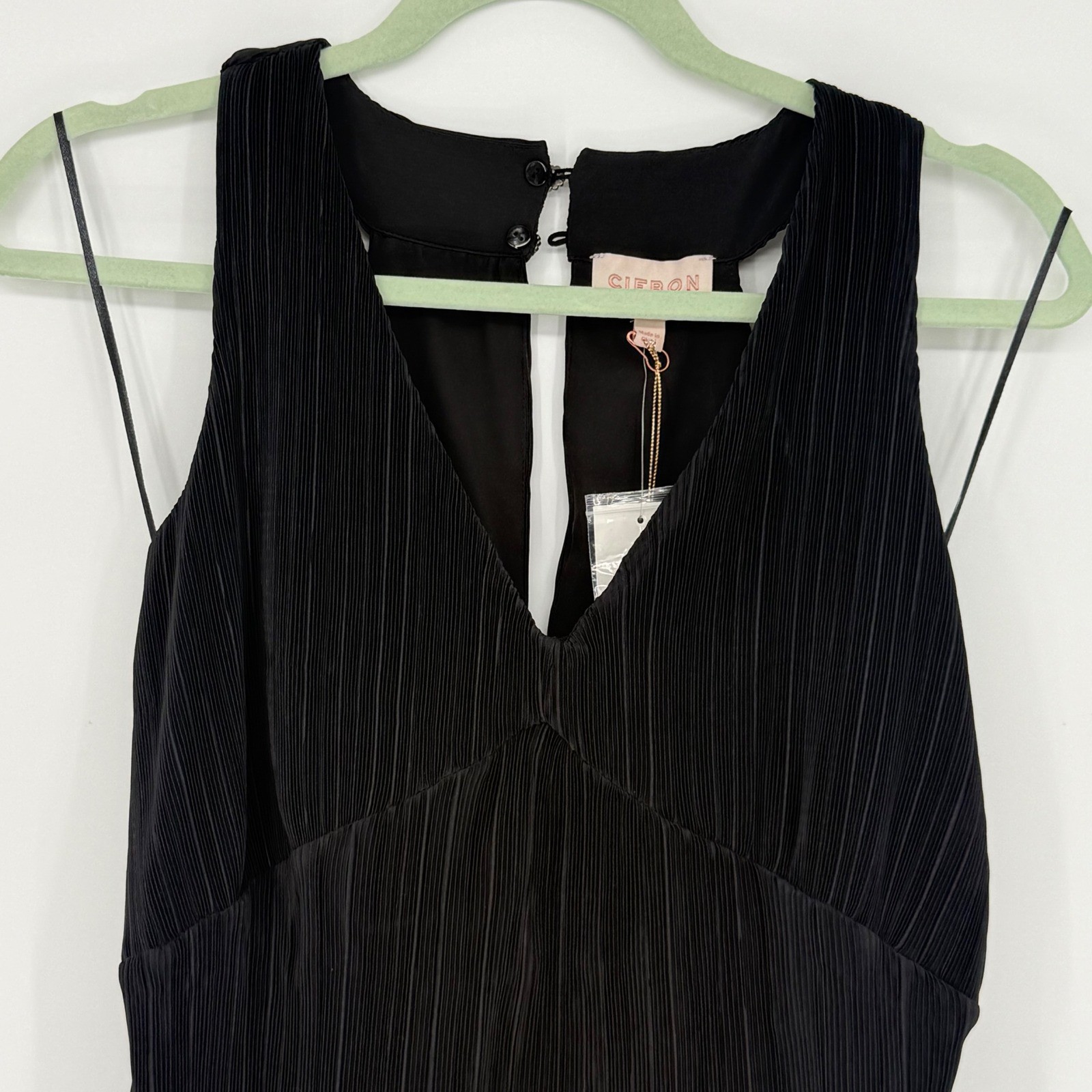 CIEBON Black Pleated Bias Cut Ruffle Mini Dress Size S NWT