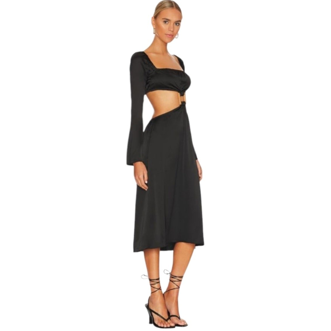 WeWoreWhat Womens Dress Size Small Black Satin Cut Out Midi Romantic Night Out