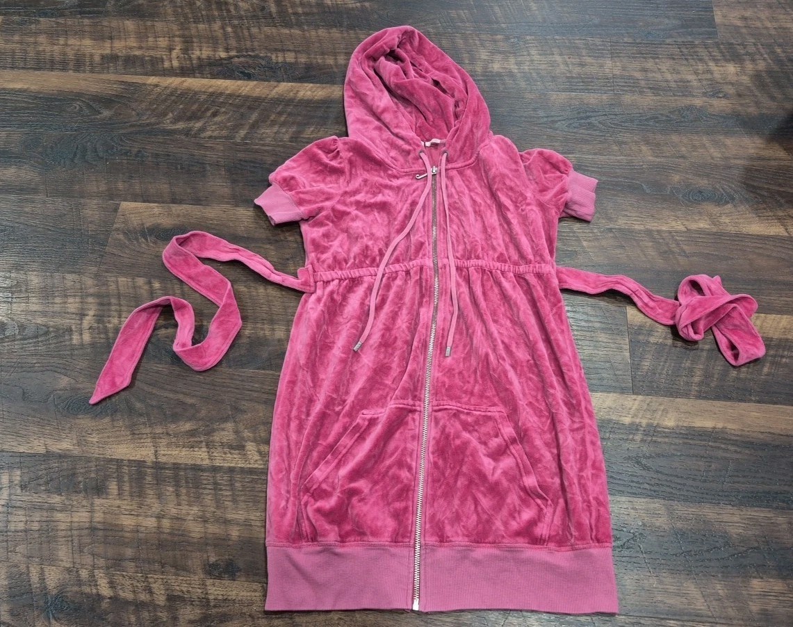 Juicy Couture Berry Vintage Velour Zip Hoodie Dress Y2K Size L USA Made