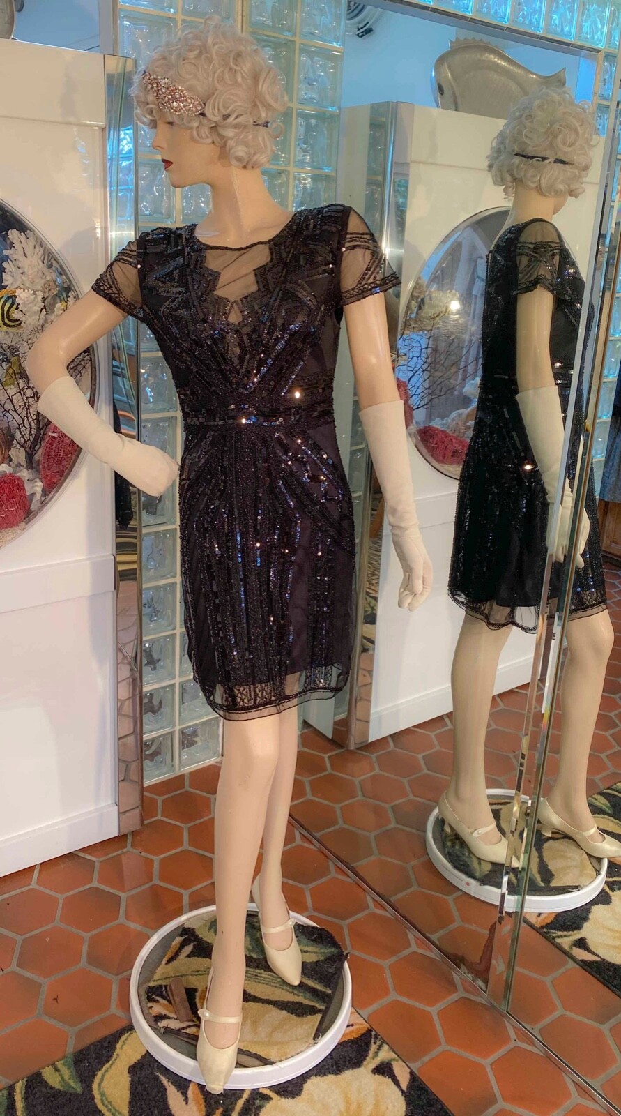 Flapper Black Dress SQUINS BEADED COCKTAIL Party Size XSP
