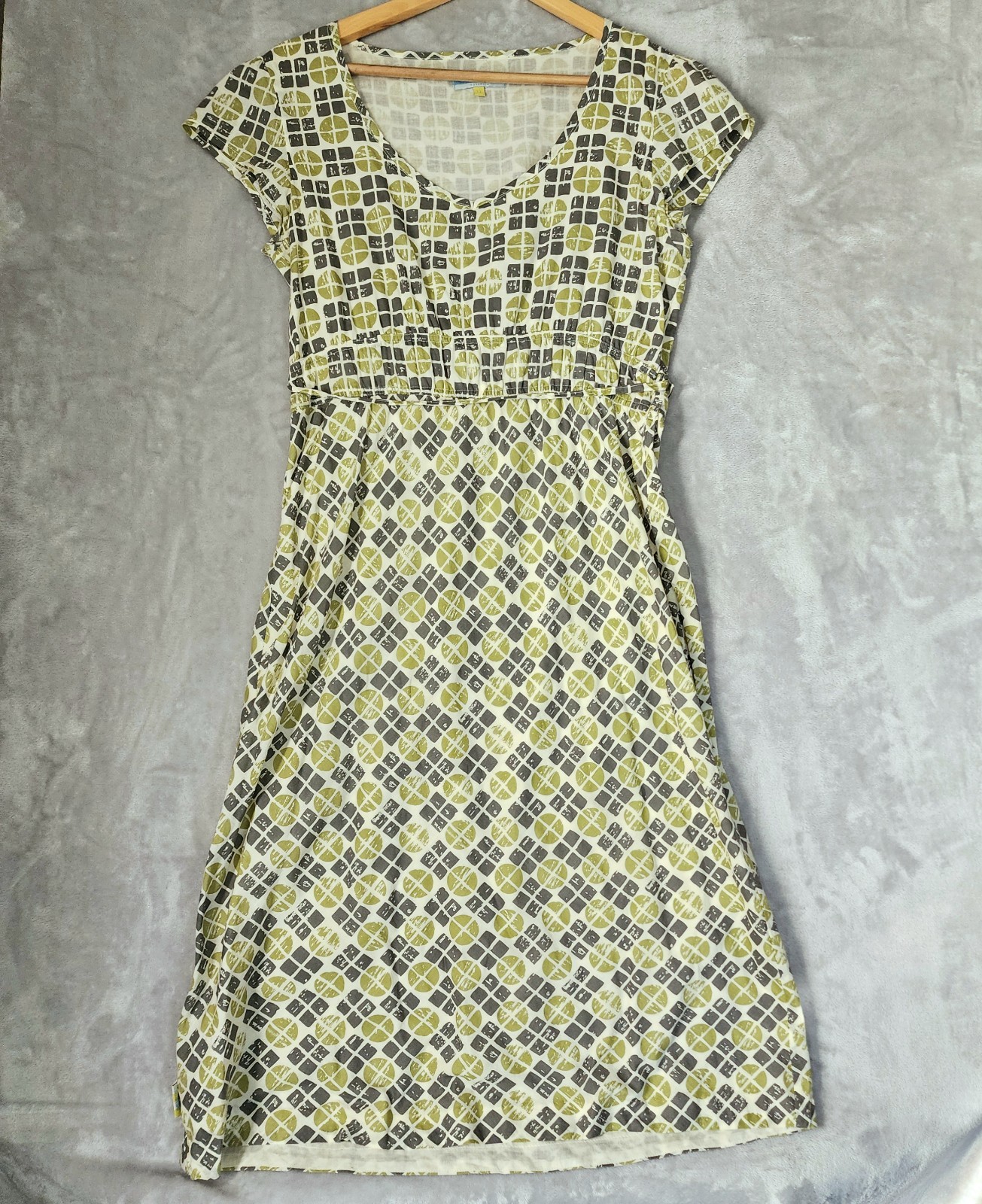 Seasalt Cornwall Dress Womens Size 12 Mermaid Green Mosaic Print Cotton Tie Belt