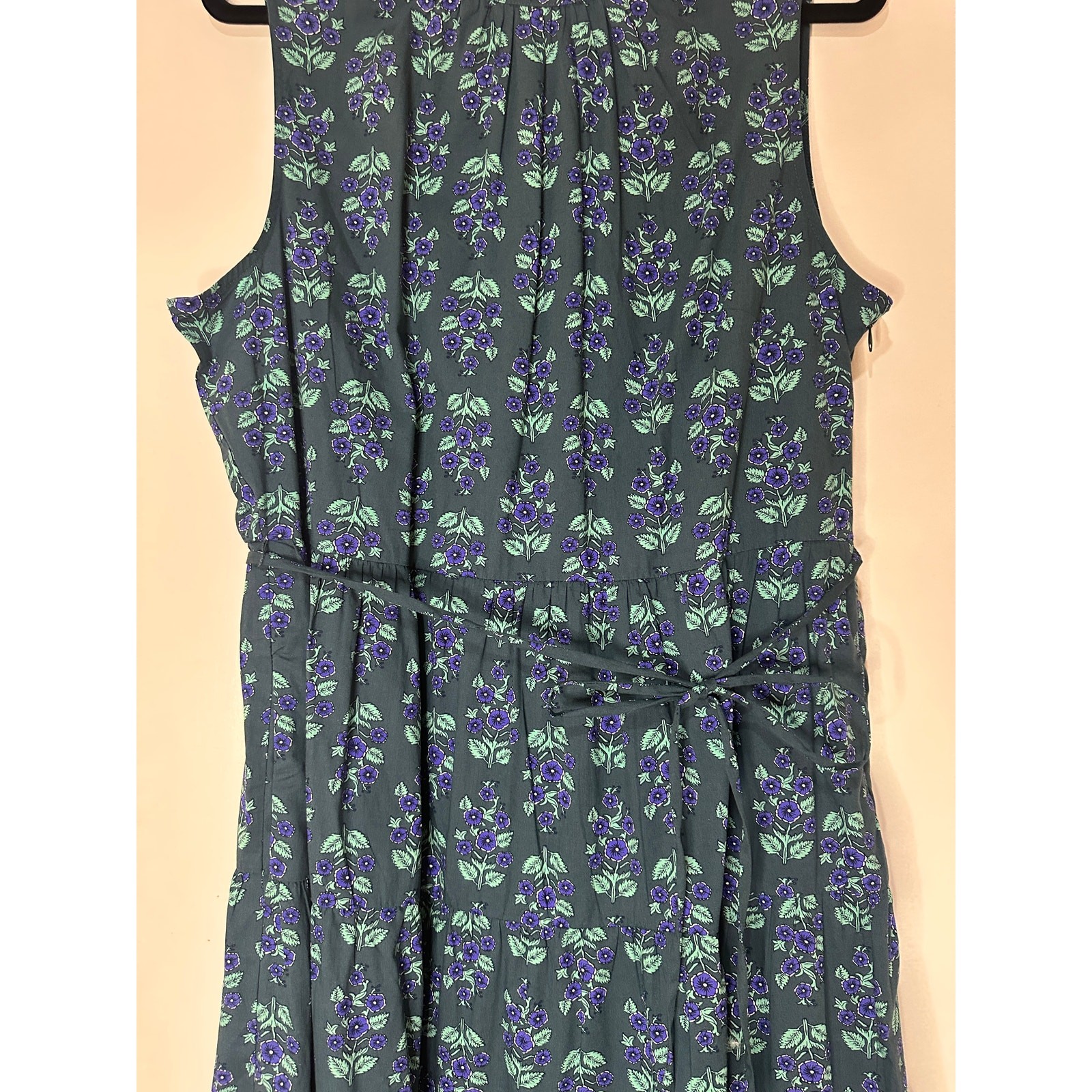 J. Crew Printed Mock Neck Tiered Midi Dress Warm Spruce Green Blue Size 16 NWT