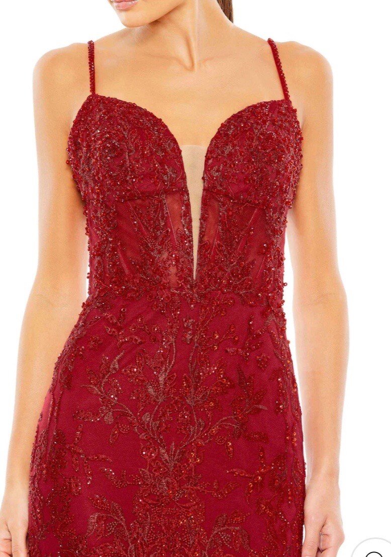 Mac Duggal Gown Dress Womens Size 18 Mermaid Red Lace Sequin Beaded 20330 $798