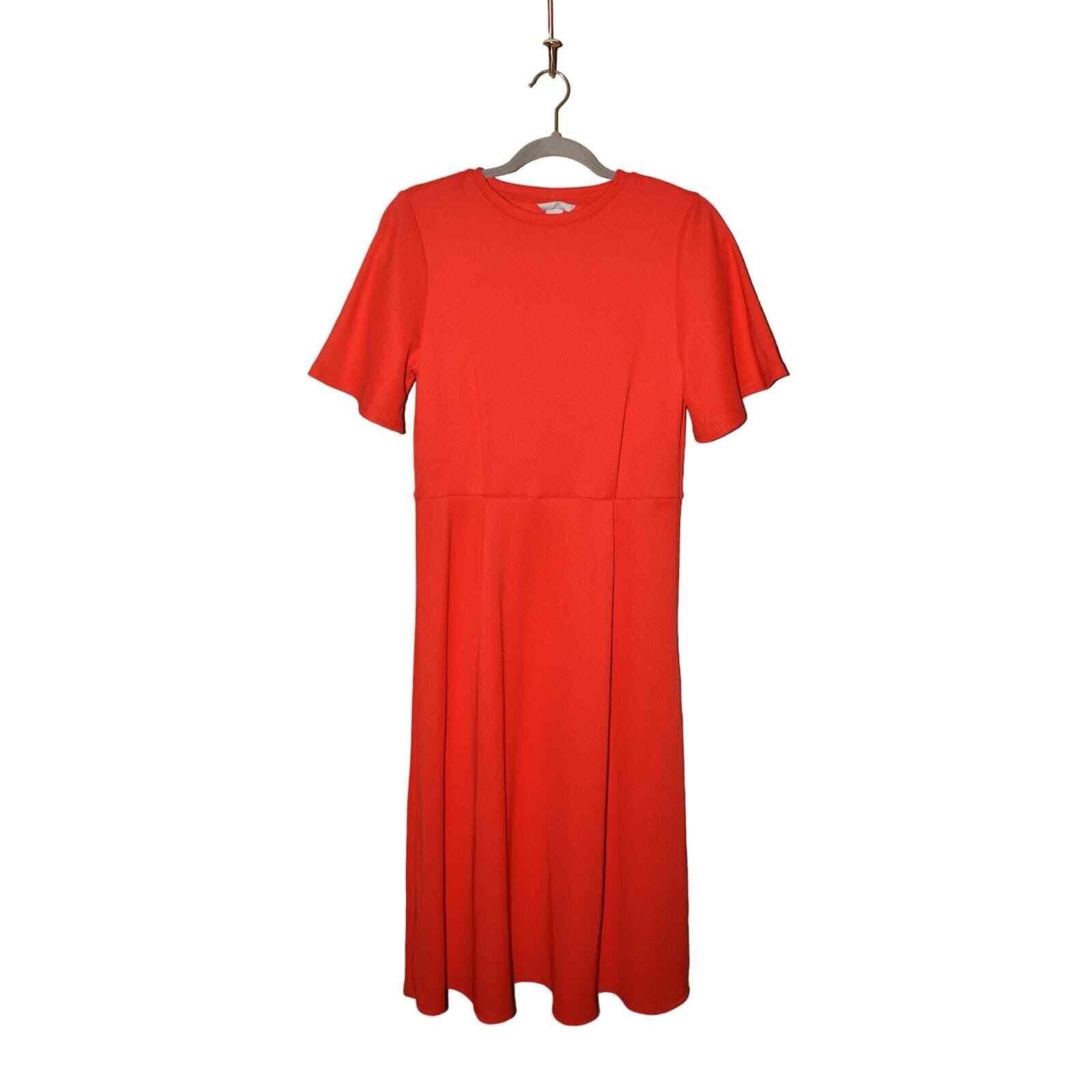 H&M NEW $35 Ribbed Jersey Knit Short Sleeve Midi Fit & Flare Dress Red Small