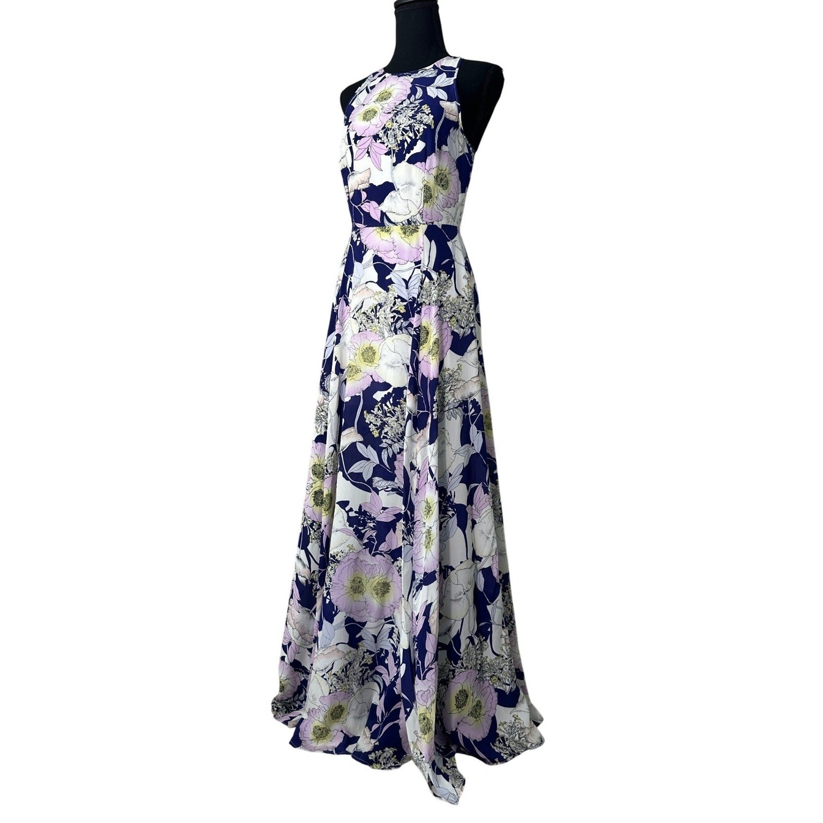 Yumi Kim Silk Maxi Dress Small Tropical Floral Racerback Resort Event Gown