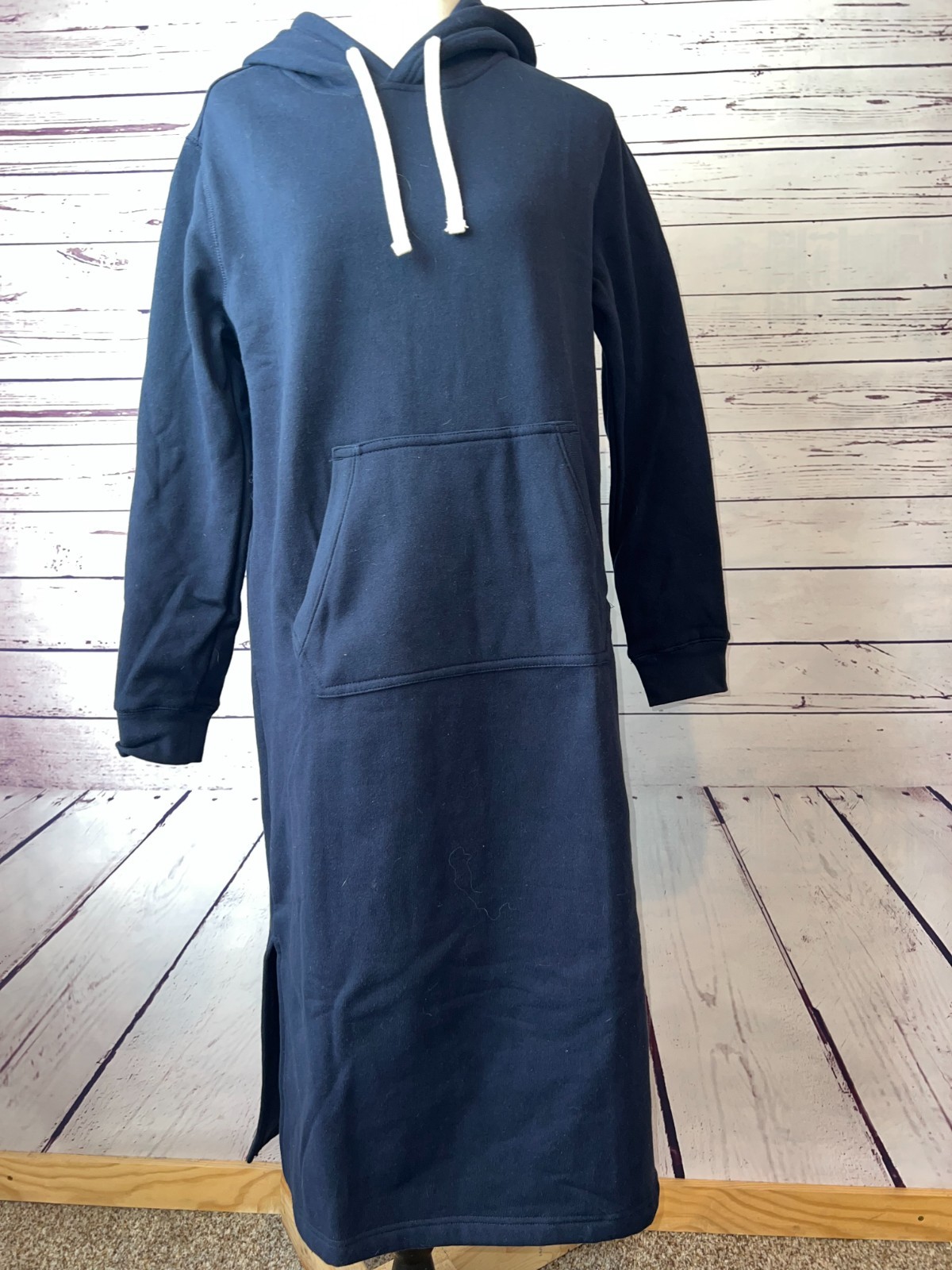 Lands End Dress Small Blue Sweatshirt Hoodie Pockets Lounge Casual Gown Midi
