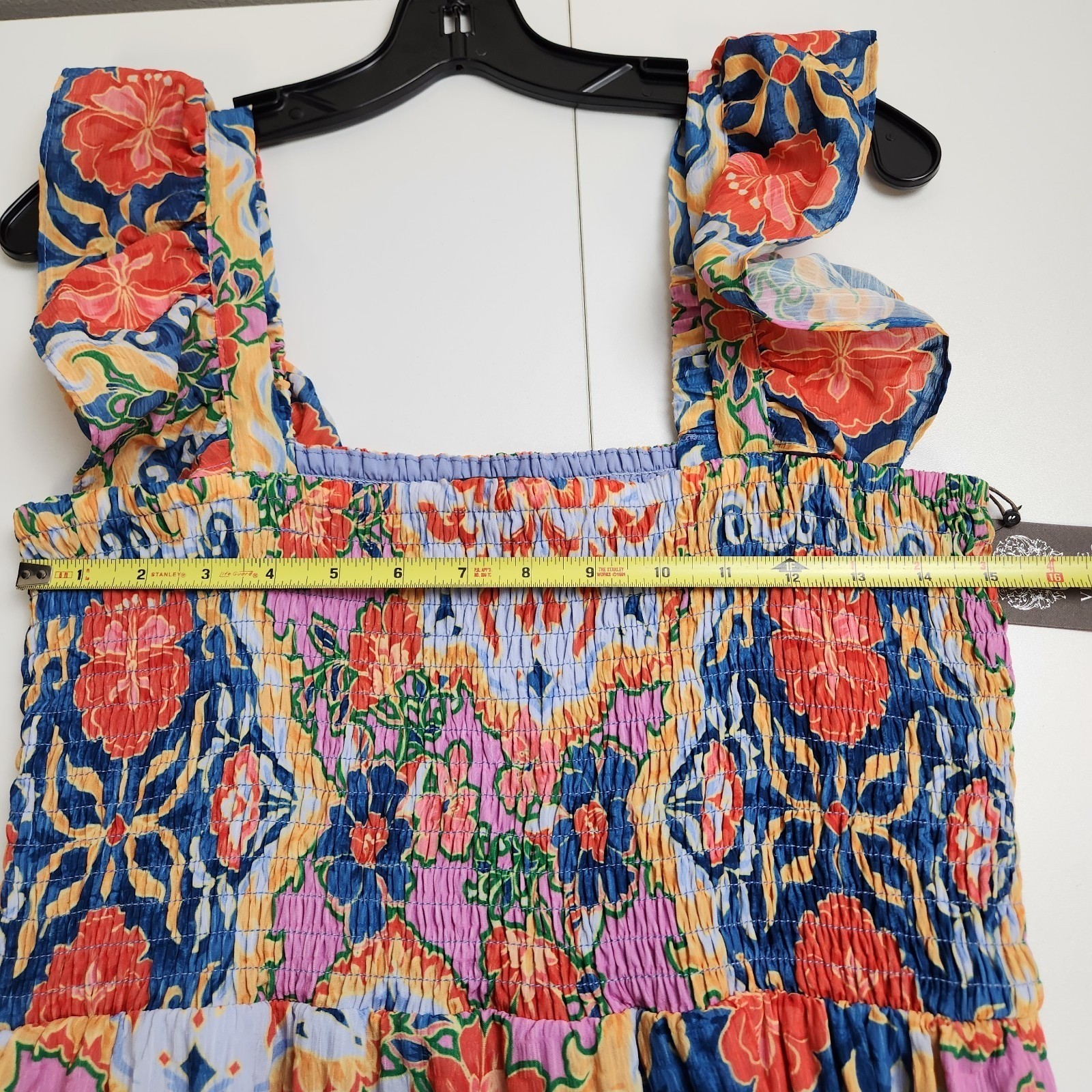 Vince Camuto Printed Square Neck Ruffle Strap Sleeveless Dress Womens Size M NWT