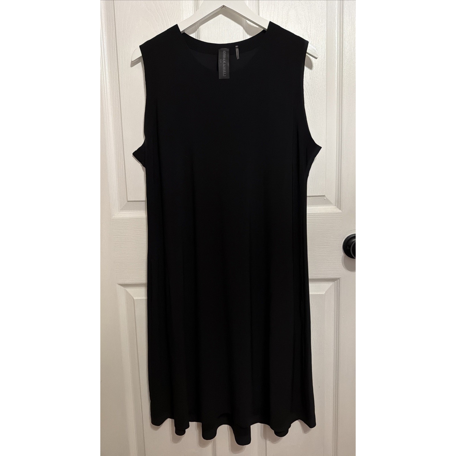 Norma Kamali Women’s Black Sling Shift Twirl Sleeveless Dress XL 42 Midi