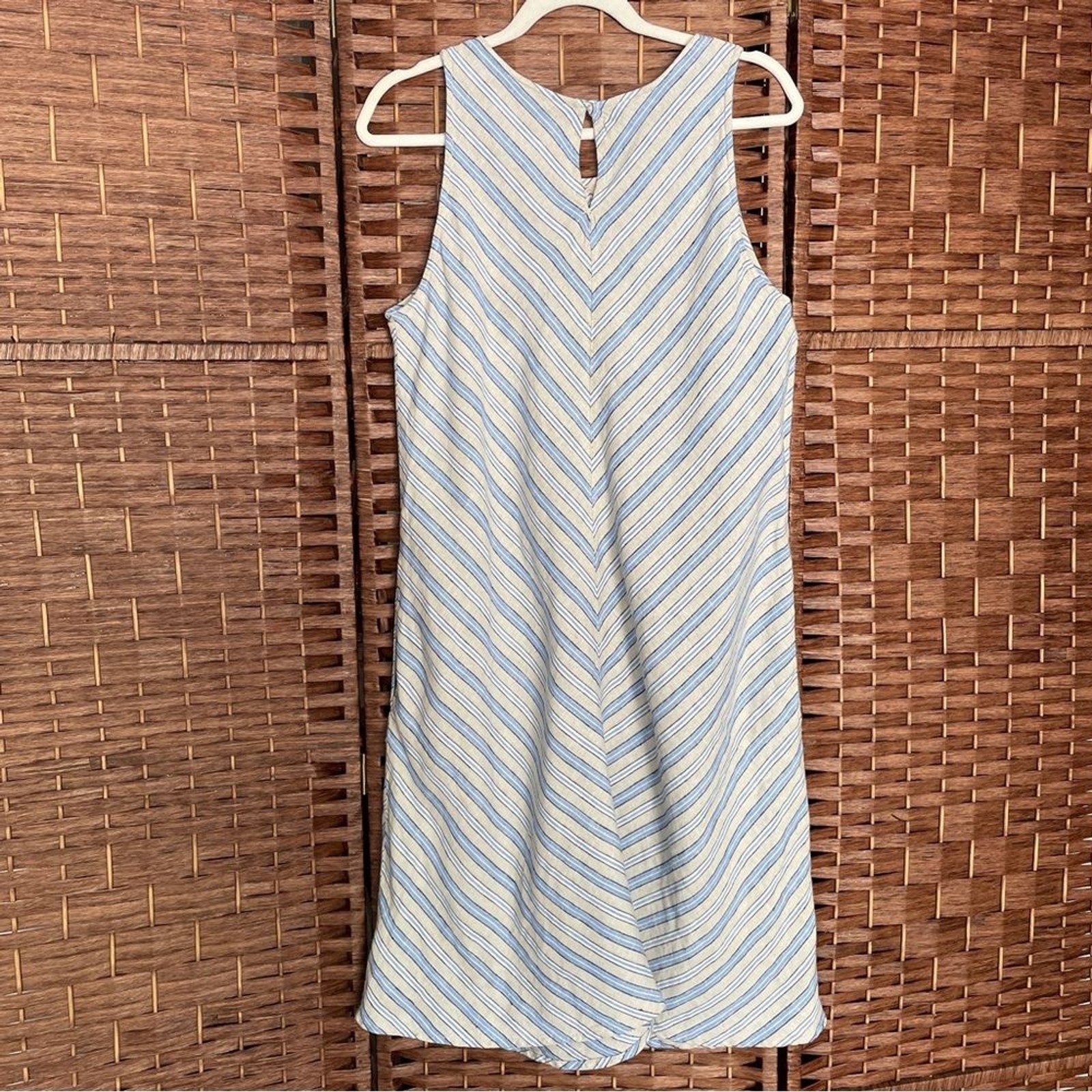 Lands’ End Sleeveless Striped Midi Dress 100% Linen Nautical Sailor Cruise, M.