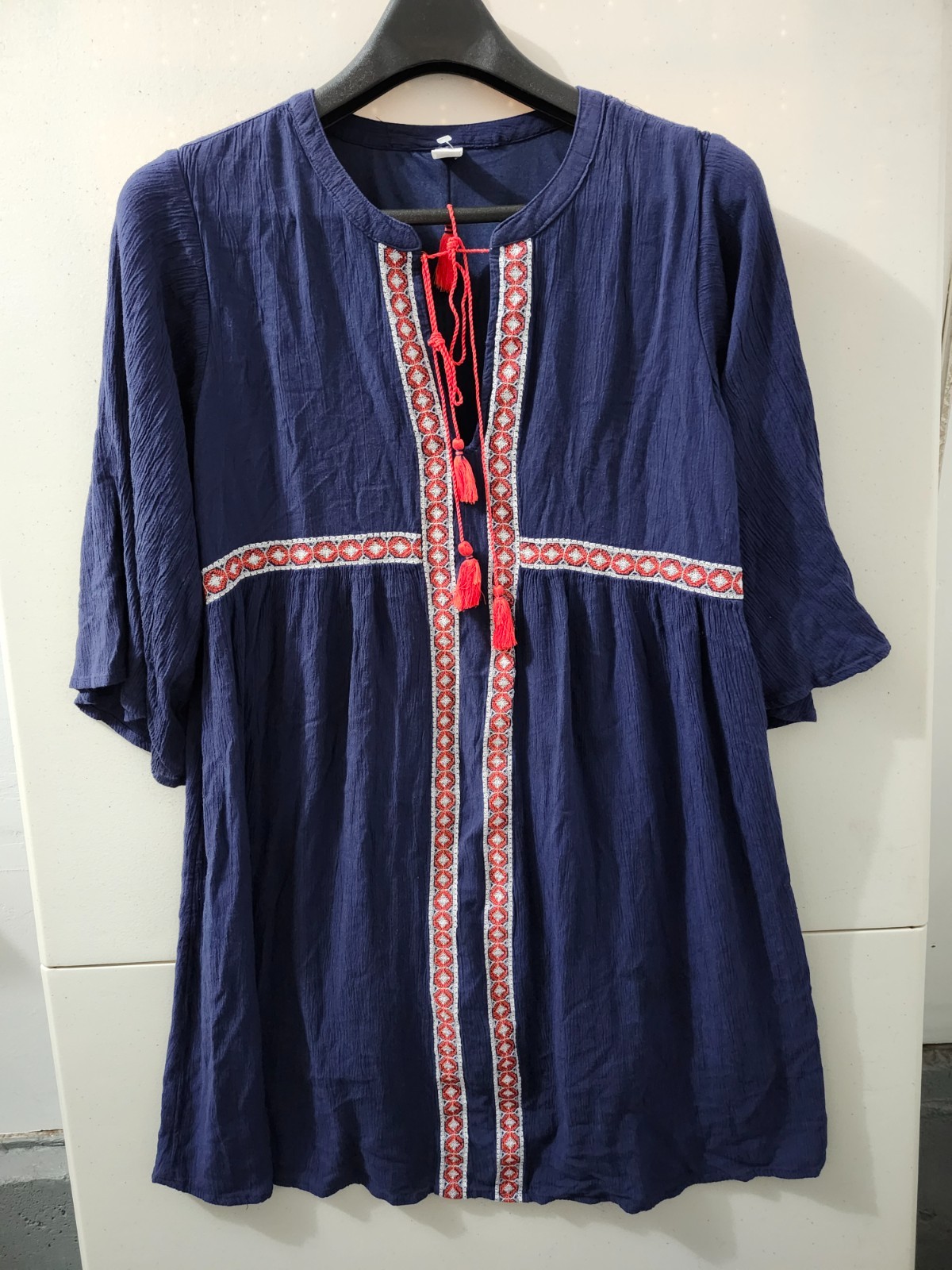 Old Navy Dress Womens S Kaftan Long Sleeve Embroider Tassel Boho Hippie Peasant
