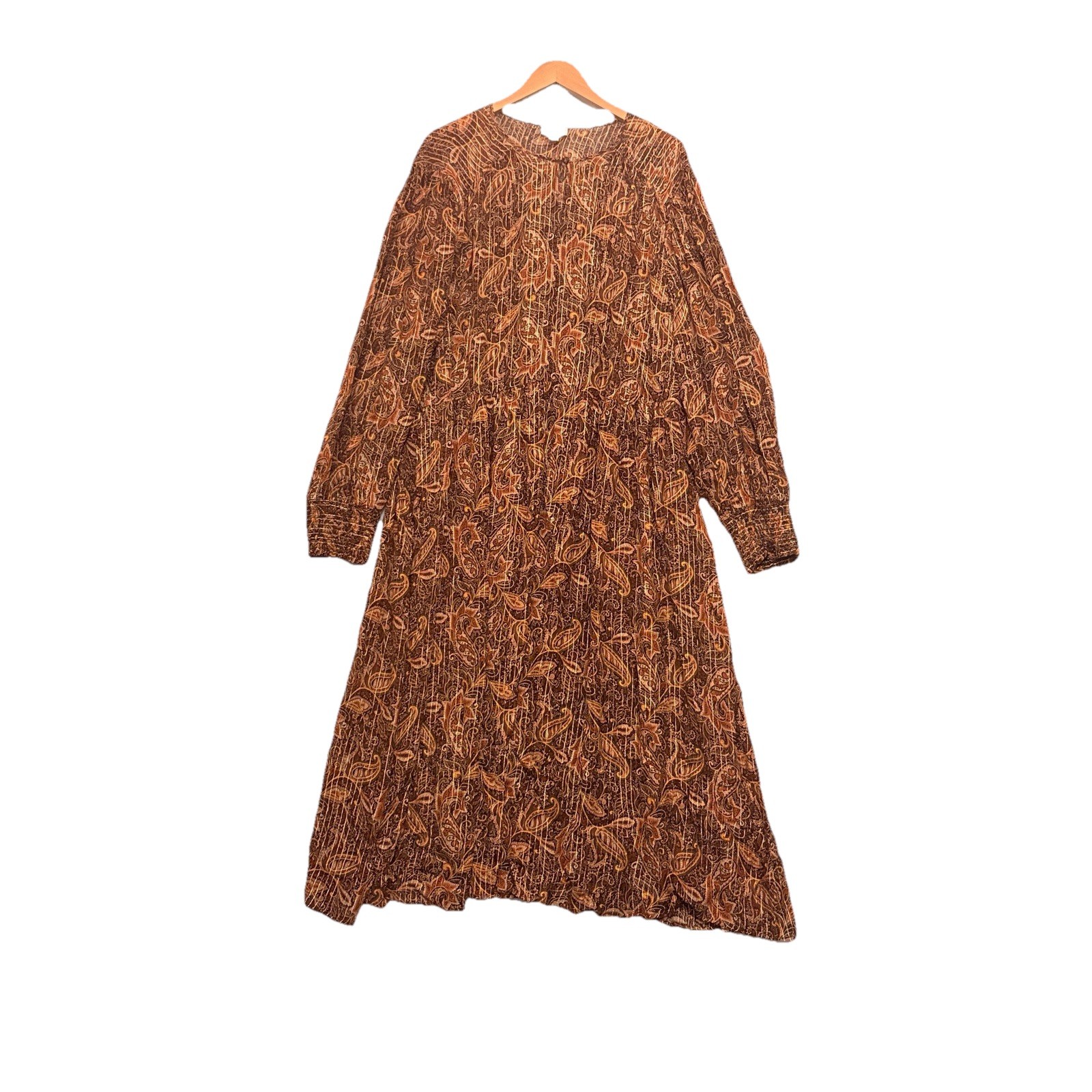 J Jill Maxi Dress Size 4X Sheer Brown Paisley Gold Thread Boho Dark Floral Gypsy