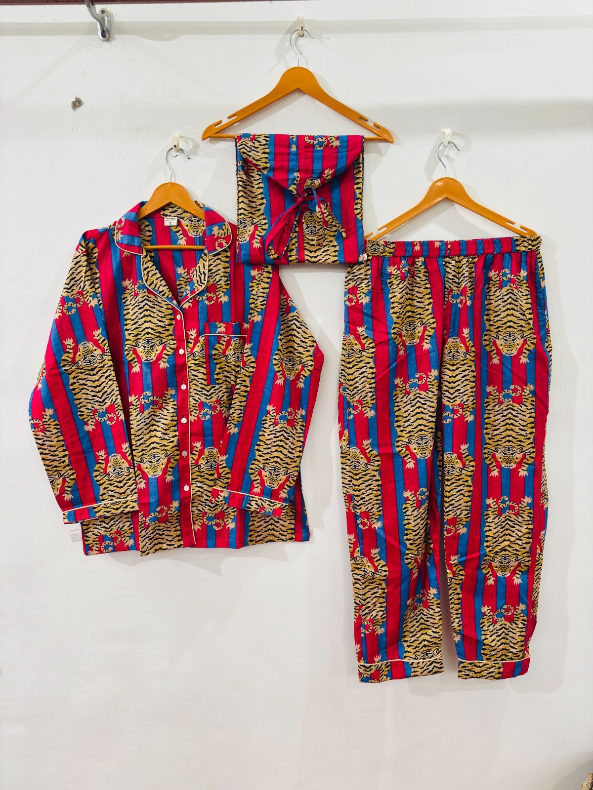 Tiger Print Cotton Pajama Set:Summer Loungewear night wear for woman’s giftitem
