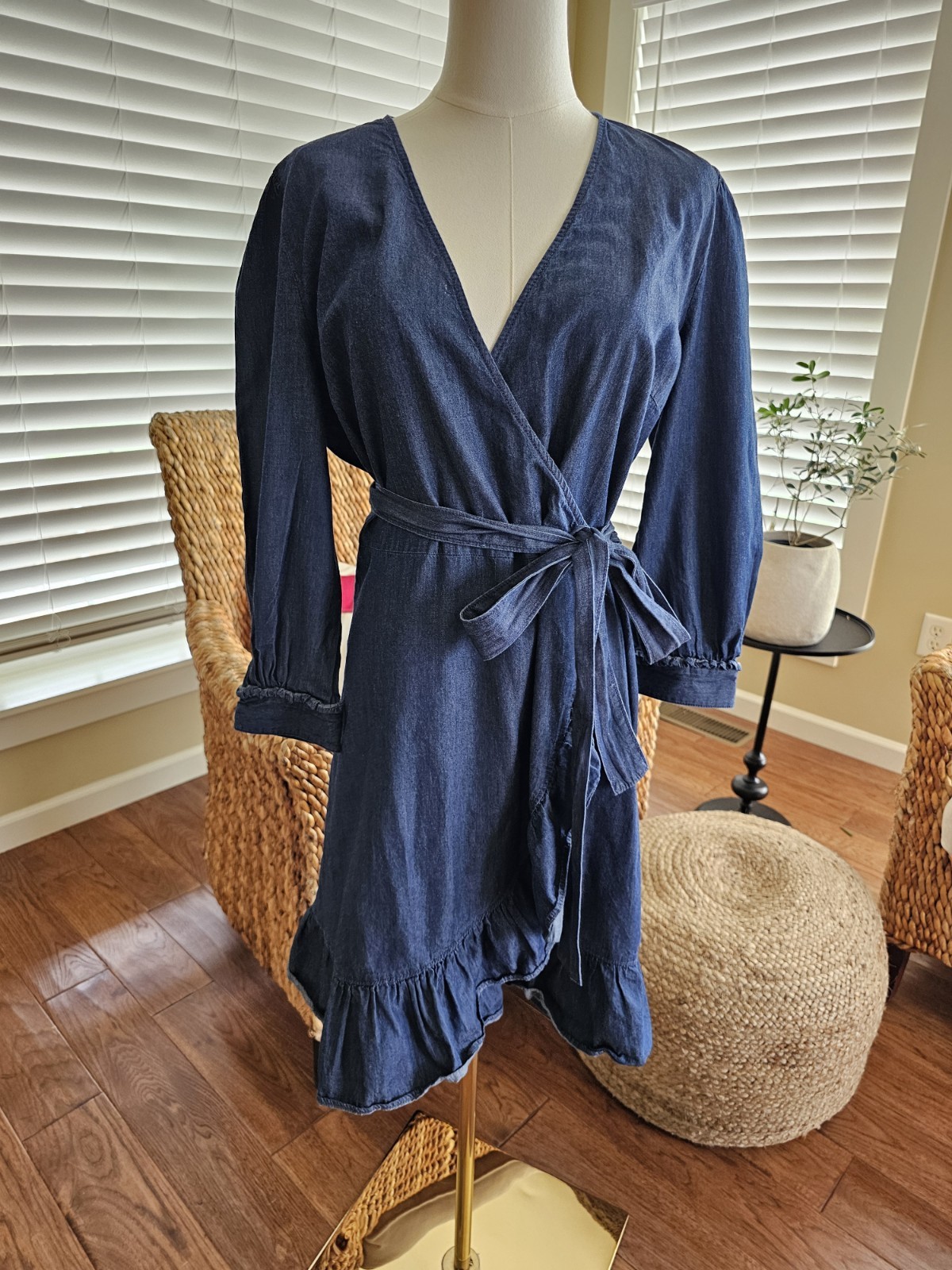 Draper James Reba Chambray Wrap Dress Dark Wash 12 Preppy Party