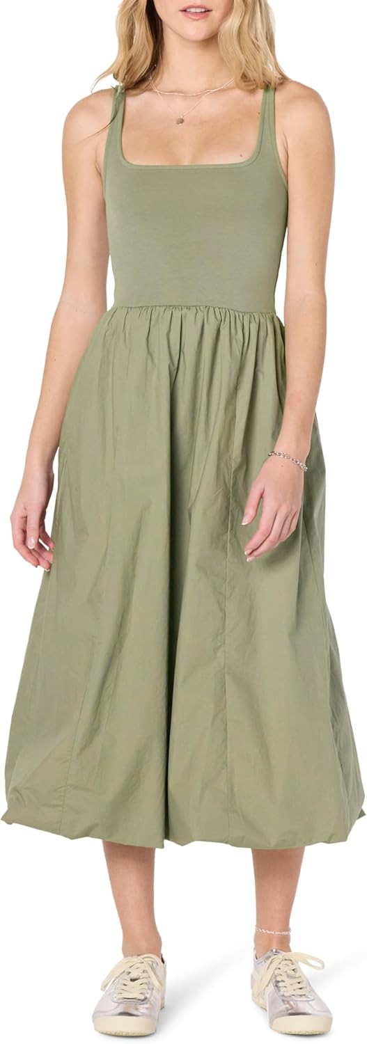 The Drop Womens Tina Scoop Neck Mixed Media Bubble Hem Midi Dress Size Medium