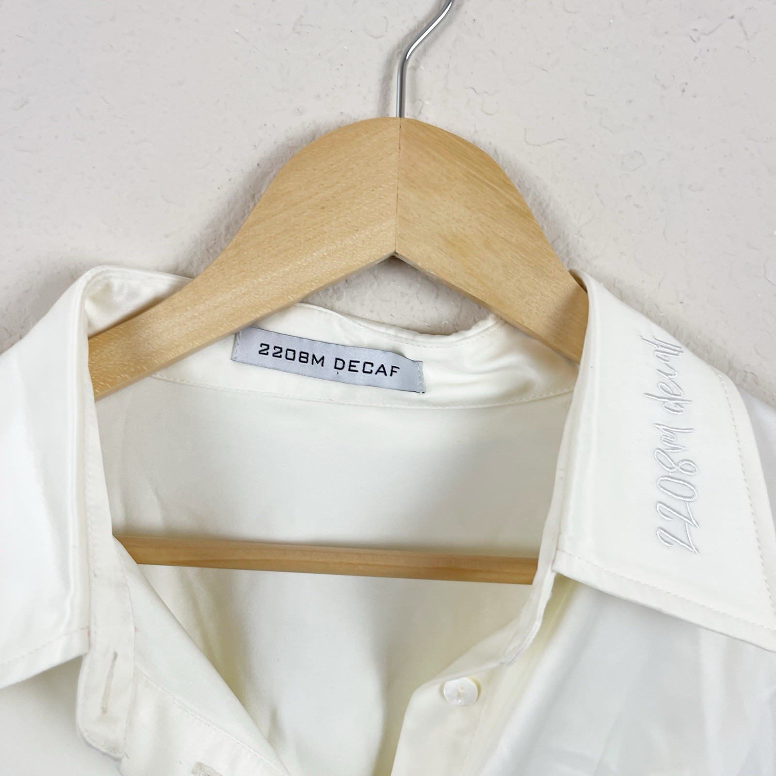 2208M Decaf Ivory Satin Shirt Mini Dress Size Medium