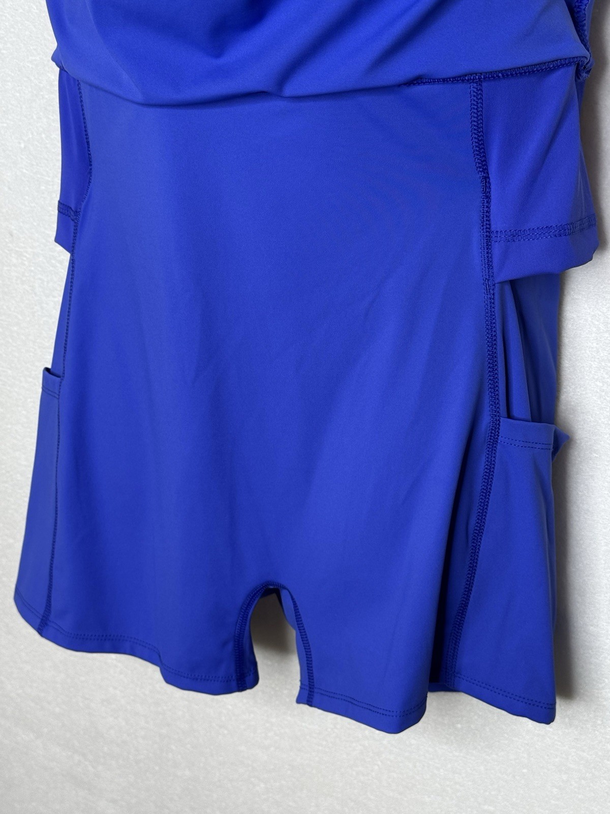Halara Solid Blue Large Backless Twist Athleisure Dress Shorts Pockets Romper