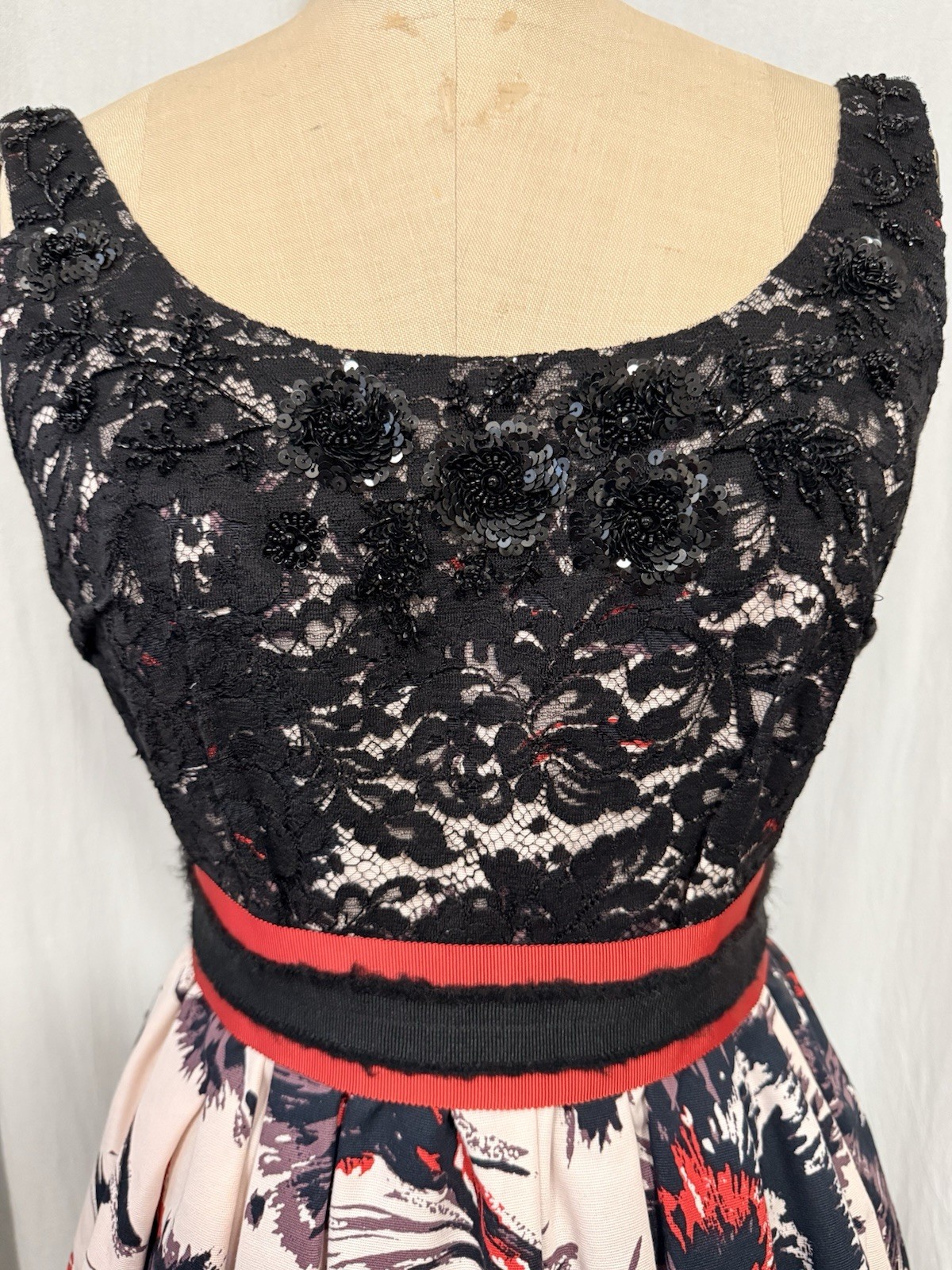 Peter Som x Made in Kind Black Lace Sequin Beaded Floral Dress Sleeveless 0