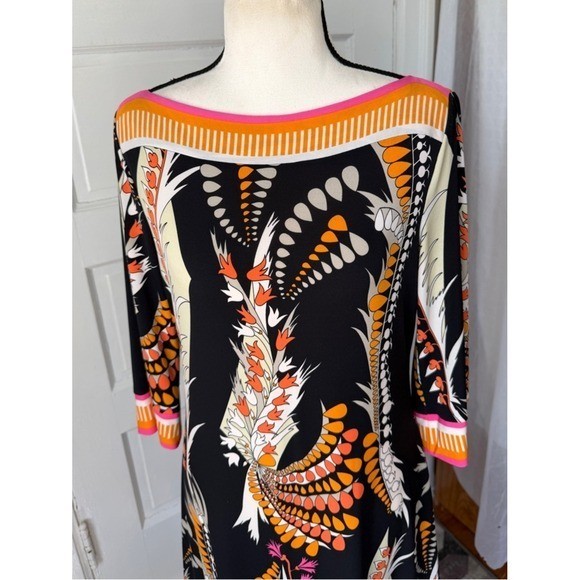 Ali Ro Boatneck Shift Dress Y2K Anthropologie 3/4 Sleeve Colorful Abstract Mod 8