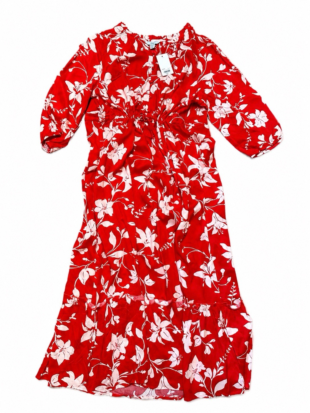 Croft & Barrow Women’s Plus 1X Red/White Floral Maxi Dress V-Neck 3/4 Sleeve