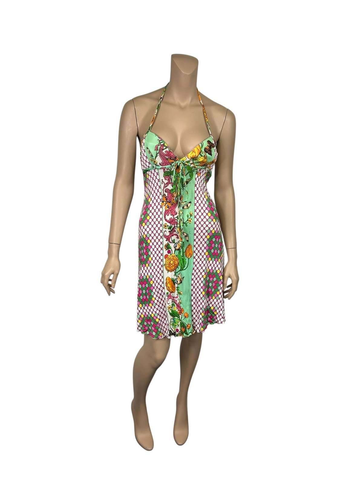Vtg Versace Jeans Couture Multicolor Butterfly Flower Print Dress IT 42