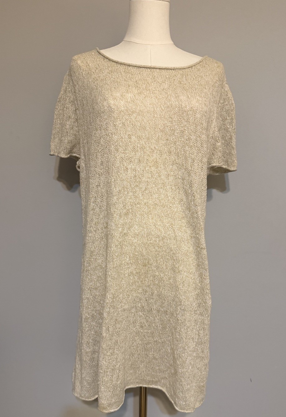 EILEEN FISHER 100% Linen Rolled Bateau Neck Tunic Dress Natural Heather Size XL