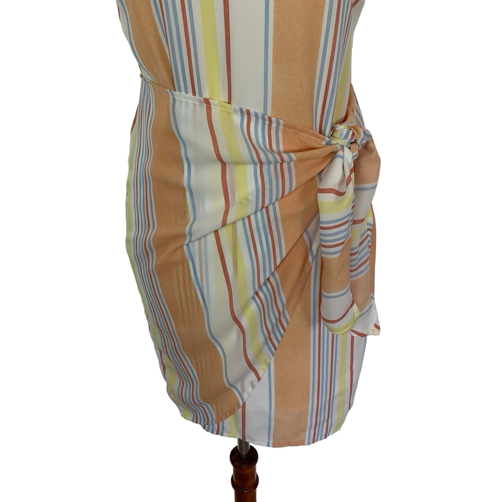 Altard State Dress Small Orange Multi Stripe Front Tie Boho Summer